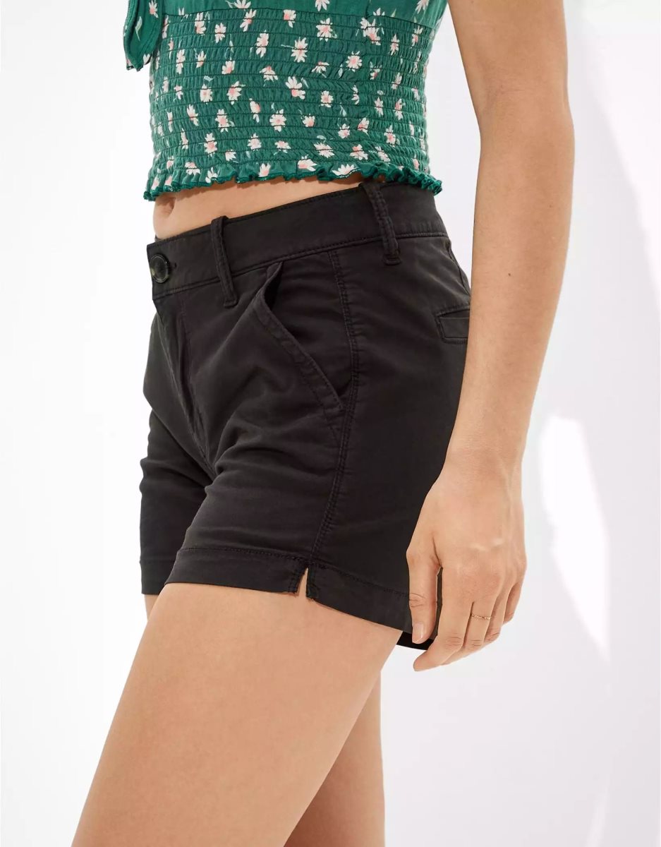 Shorts American Eagle AE Khaki Midi Noir Femme | GEX-12429380